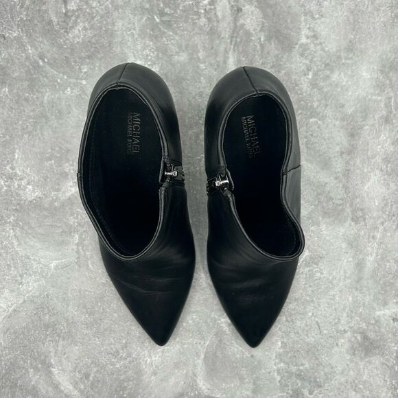 Michael Kors Paloma Black Bootie Boots Size 6.5 M Leather Block Heels Pointed - Picture 4 of 16